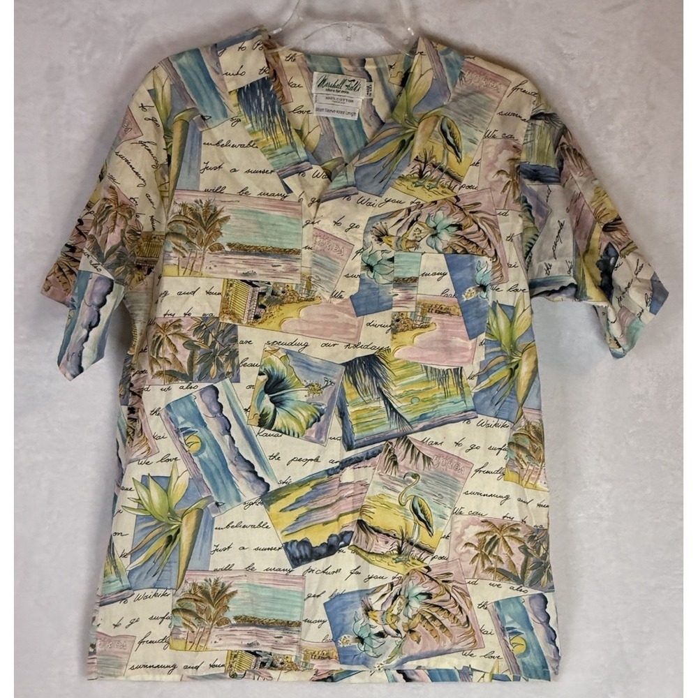 VTG Florida Postcard Shirt Marshall Fields USA Cotton‎ Beach Resort M Vacation